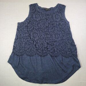 Generation Love Navy Blue Linen Blend Sleeveless Lace Overlay Top Size S